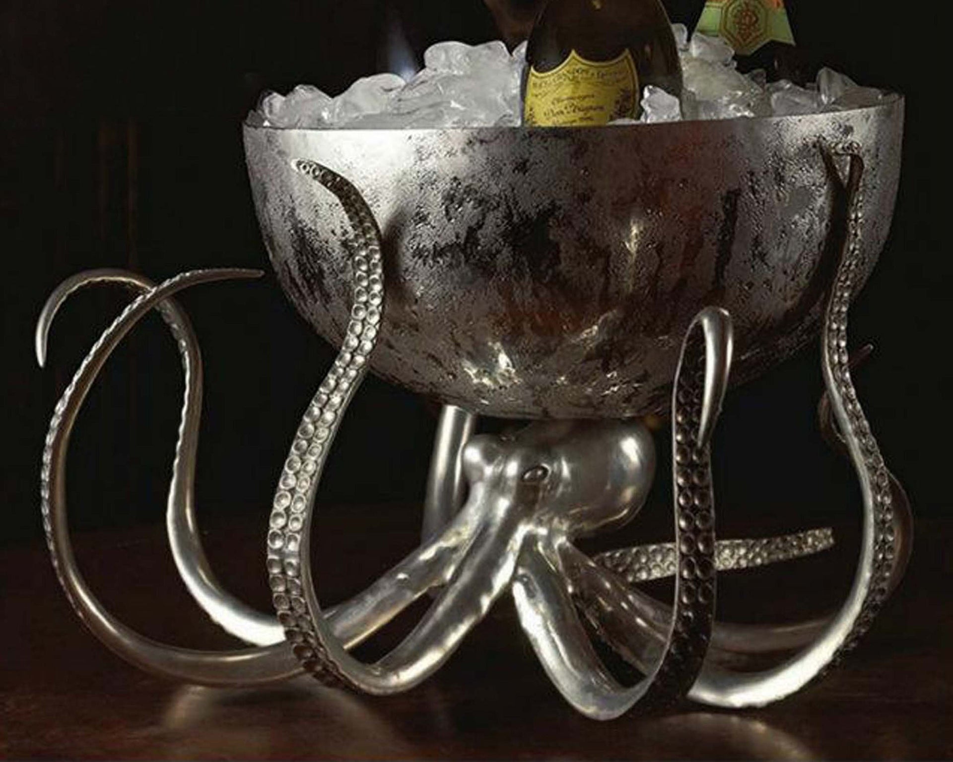 OCTOPUS PEWTER HAMMERED STEEL ICE TUB PUNCHBOWL