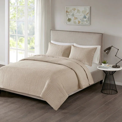 Otto 3 Piece Reversible Quilt Set - Khaki