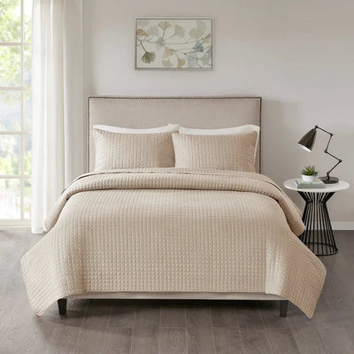 Otto 3 Piece Reversible Quilt Set - Khaki