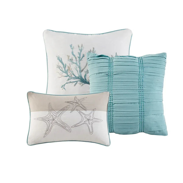 Pebble Beach 6 Piece Cotton Sateen Reversible Coverlet Set - Aqua - Gifts for You 'n Me