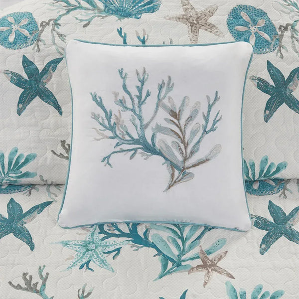 Pebble Beach 6 Piece Cotton Sateen Reversible Coverlet Set - Aqua - Gifts for You 'n Me