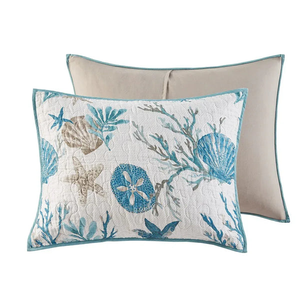 Pebble Beach 6 Piece Cotton Sateen Reversible Coverlet Set - Aqua - Gifts for You 'n Me