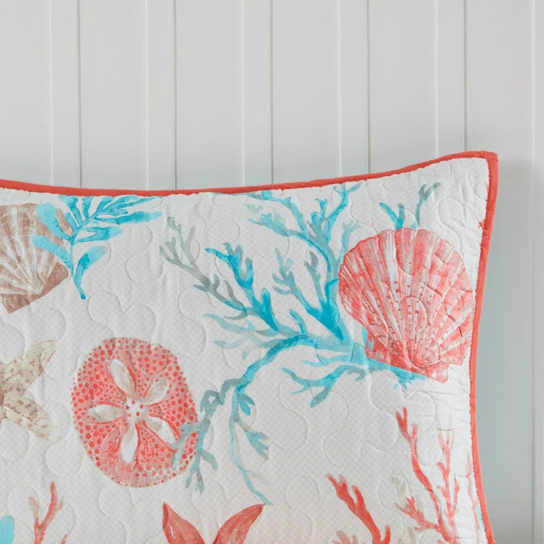 Pebble Beach 6 Piece Cotton Sateen Reversible Coverlet Set - Coral - Gifts for You 'n Me