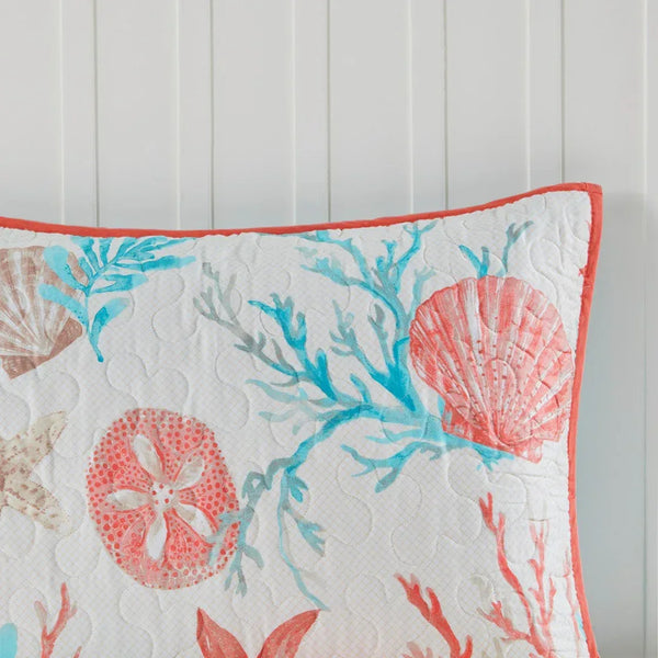 Pebble Beach 6 Piece Cotton Sateen Reversible Coverlet Set - Coral - Gifts for You 'n Me