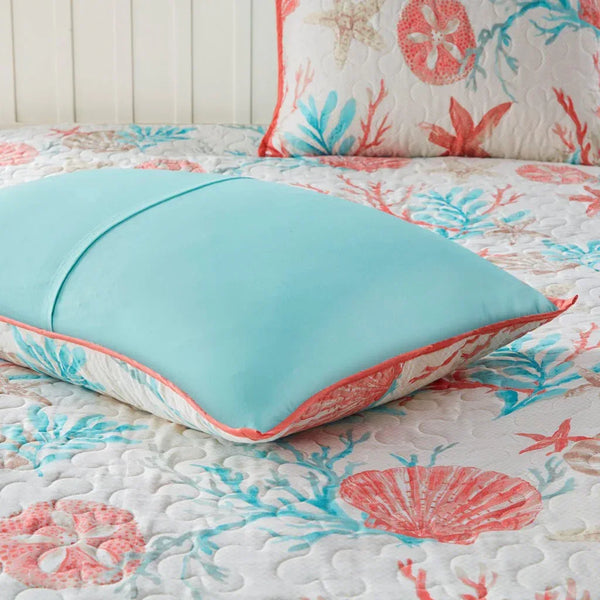 Pebble Beach 6 Piece Cotton Sateen Reversible Coverlet Set - Coral - Gifts for You 'n Me