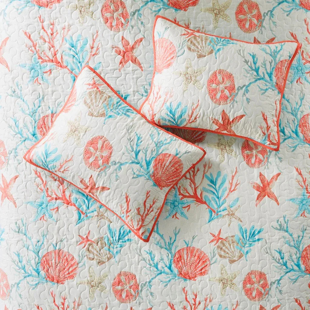 Pebble Beach 6 Piece Cotton Sateen Reversible Coverlet Set - Coral - Gifts for You 'n Me