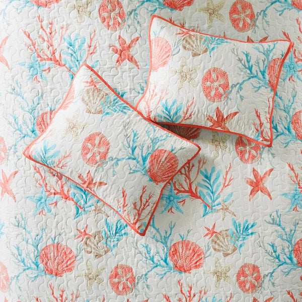 Pebble Beach 6 Piece Cotton Sateen Reversible Coverlet Set - Coral - Gifts for You 'n Me