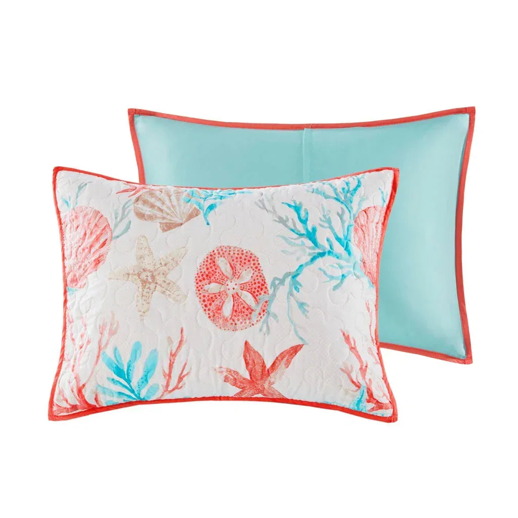 Pebble Beach 6 Piece Cotton Sateen Reversible Coverlet Set - Coral - Gifts for You 'n Me