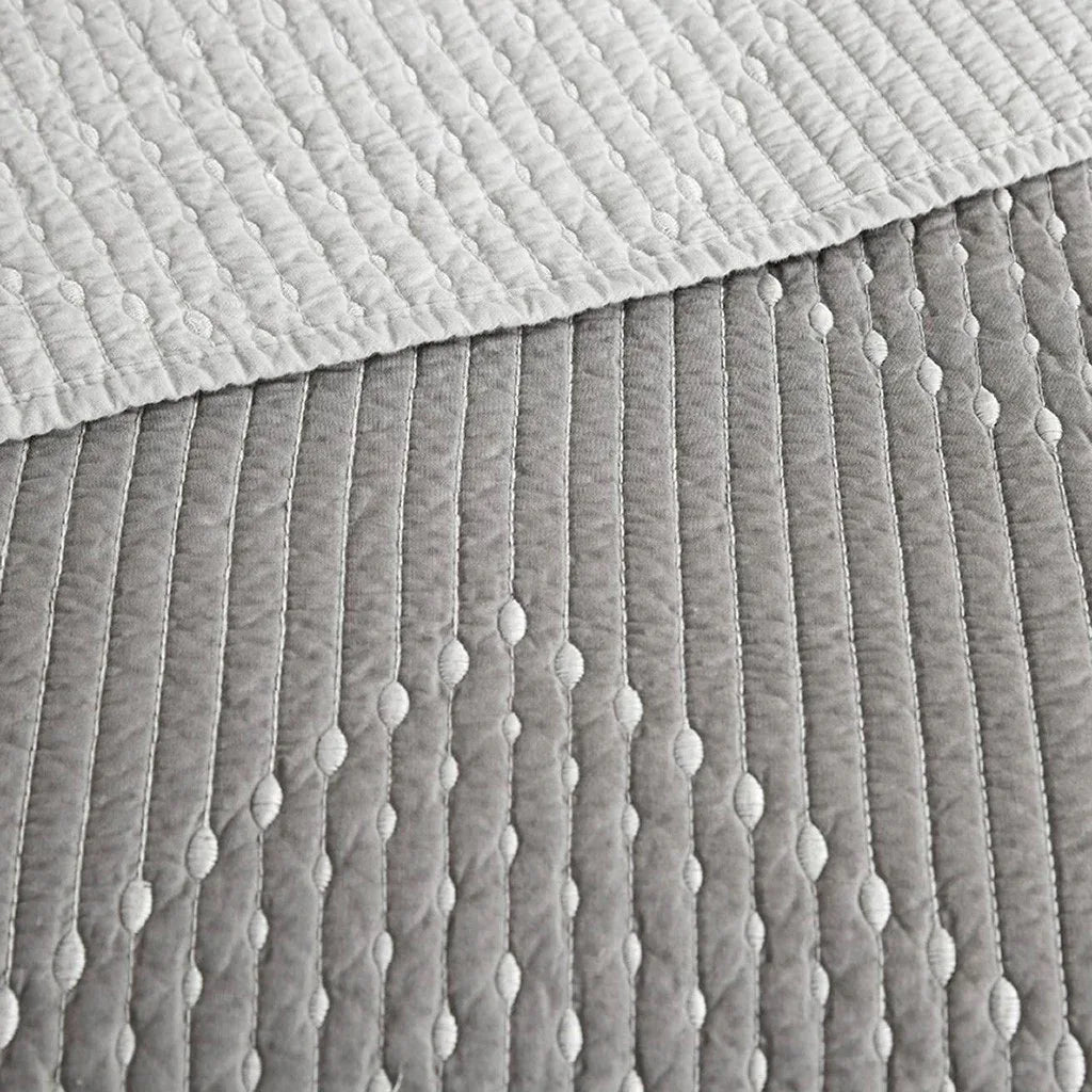 Pomona Cotton Embroidered 3 Piece Coverlet Set - Gray - Gifts for You 'n Me
