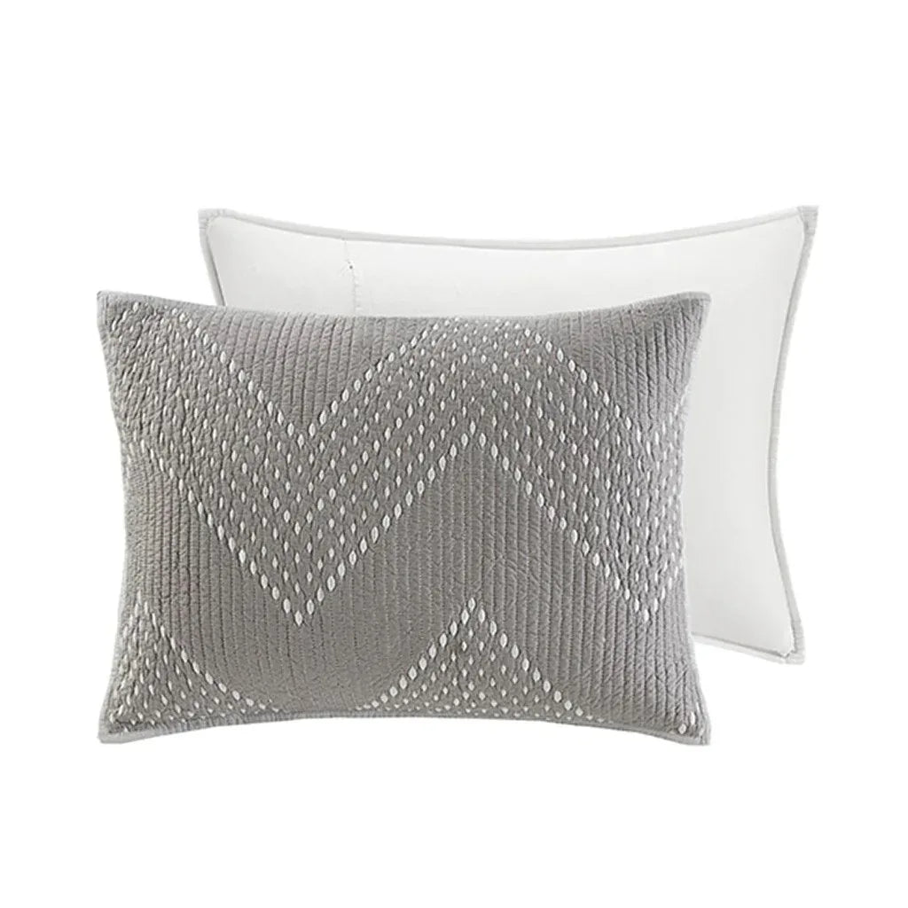 Pomona Cotton Embroidered 3 Piece Coverlet Set - Gray - Gifts for You 'n Me