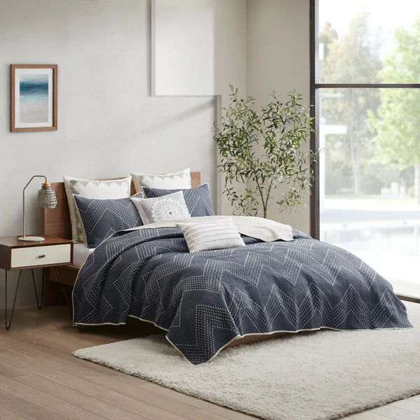 Pomona Cotton Embroidered 3 Piece Coverlet Set - Navy - Gifts for You 'n Me