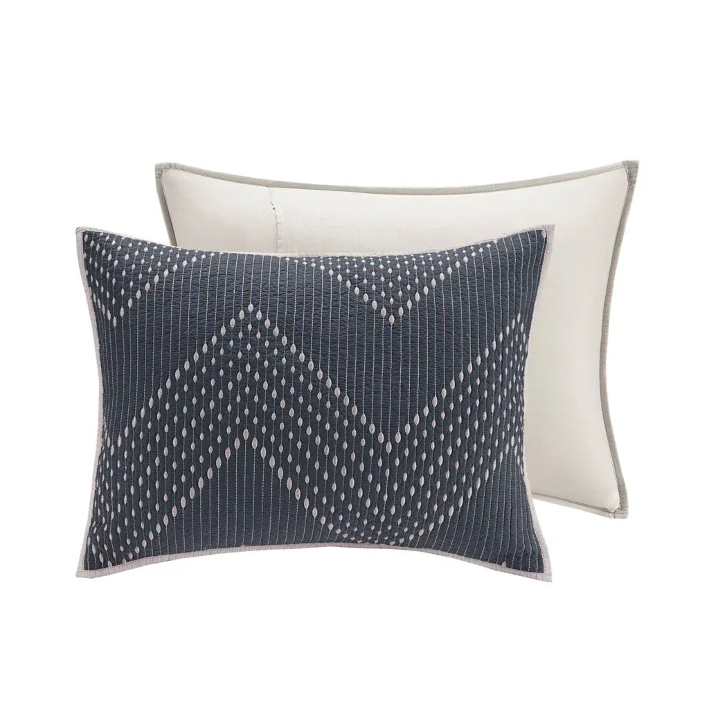 Pomona Cotton Embroidered 3 Piece Coverlet Set - Navy - Gifts for You 'n Me