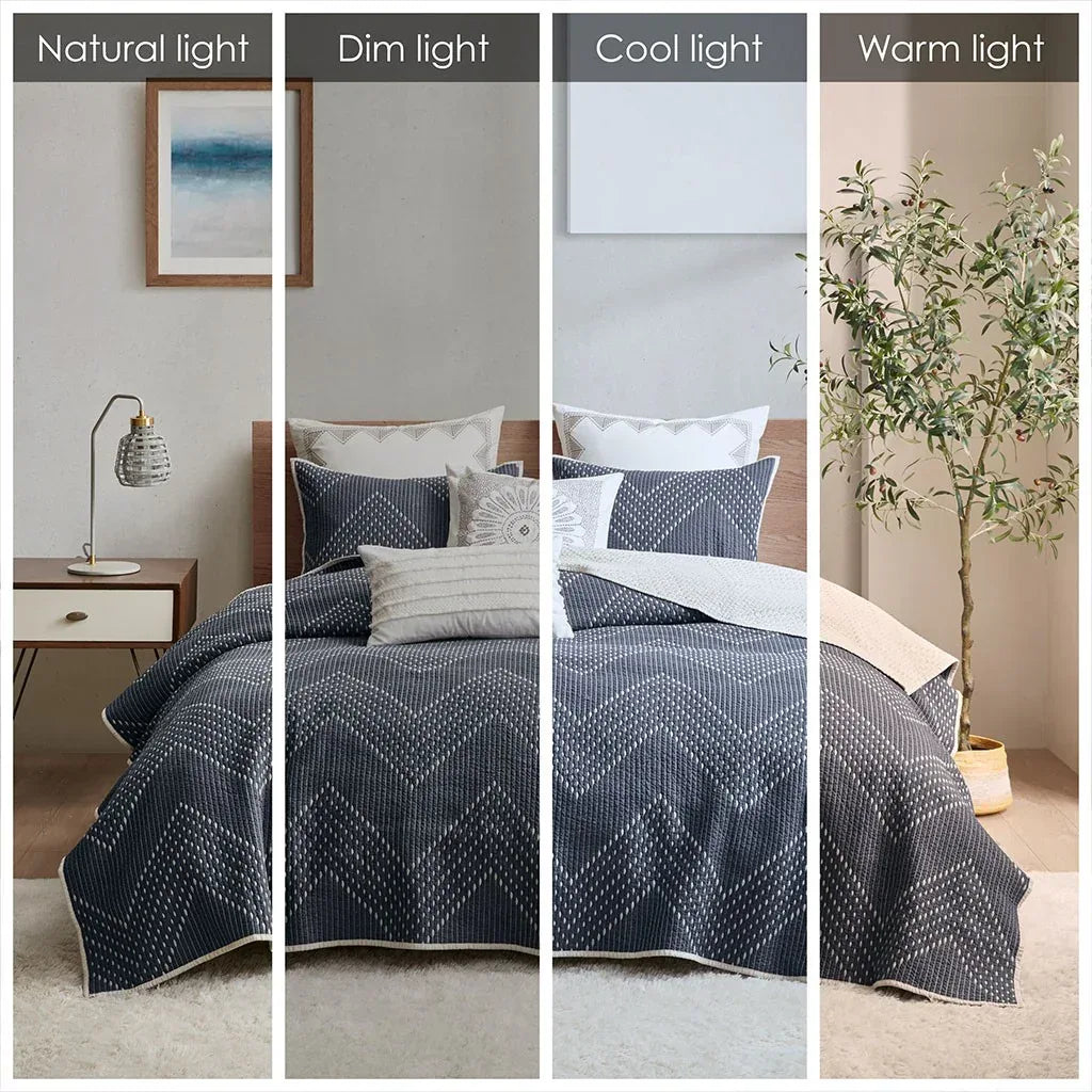 Pomona Cotton Embroidered 3 Piece Coverlet Set - Navy - Gifts for You 'n Me