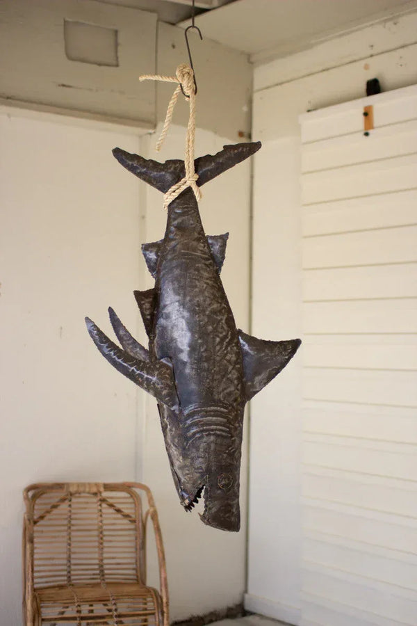 RECYCLED HAND HAMMERED 3D SHARK WITH SISAL ROPE - Gifts for You 'n Me
