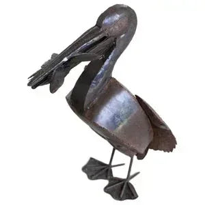 RUSTIC RECYLED METAL PELICAN WITH FISH - Gifts for You 'n Me