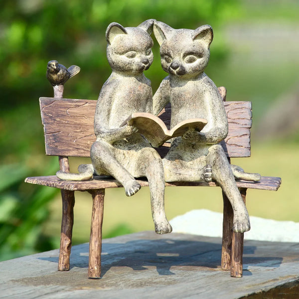Reading Cats on Bench Garden Sculpture - Gifts for You 'n Me