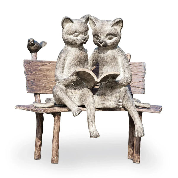Reading Cats on Bench Garden Sculpture - Gifts for You 'n Me