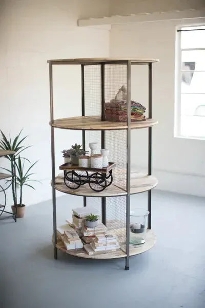 Recycled Wood And Metal Demi Lune Shelving Unit - KALALOU - Gifts for You 'n Me