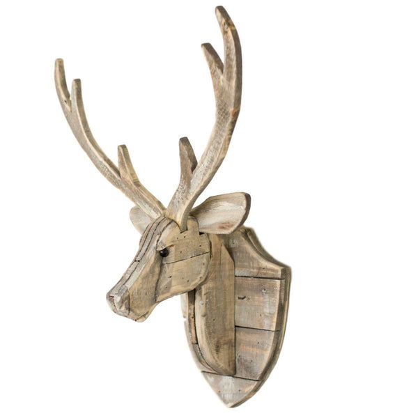Recycled Wood Carved Wall Mounted Deer Head