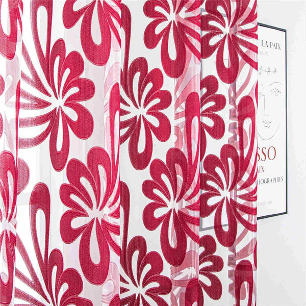 Red Window Sheer Curtains Panel, Tbilisi - Gifts for You 'n Me