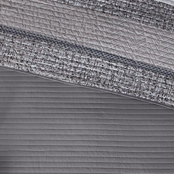 Rhapsody 6 Piece Reversible Jacquard Quilt Set with Throw Pillows in Grey/Taupe - Gifts for You 'n Me