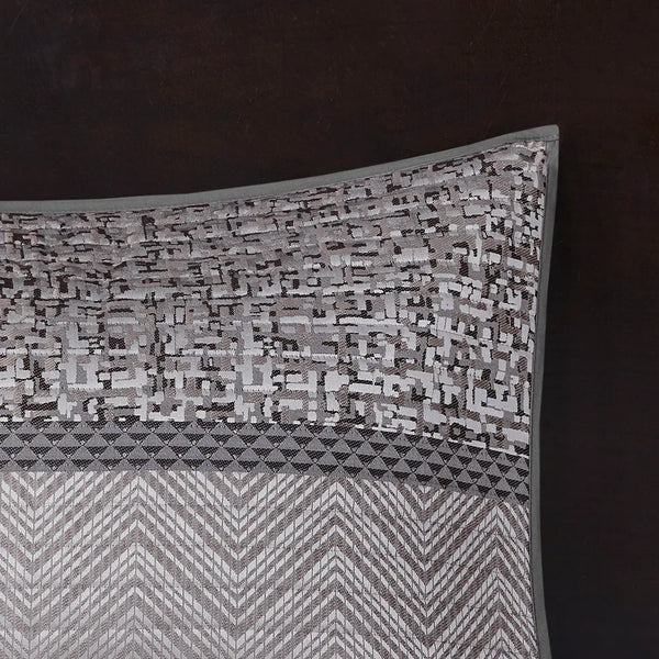 Rhapsody 6 Piece Reversible Jacquard Quilt Set with Throw Pillows in Grey/Taupe - Gifts for You 'n Me