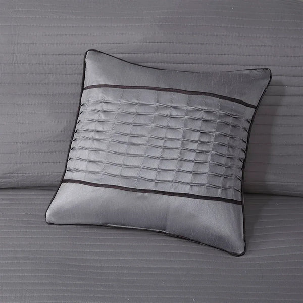 Rhapsody 6 Piece Reversible Jacquard Quilt Set with Throw Pillows in Grey/Taupe - Gifts for You 'n Me