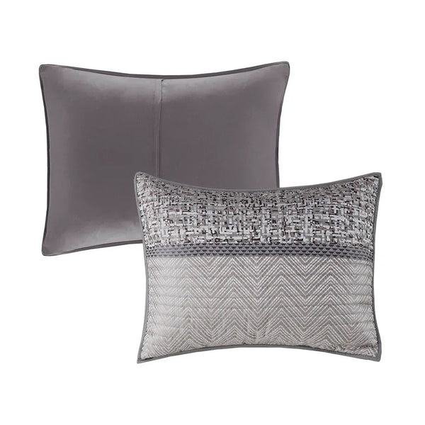 Rhapsody 6 Piece Reversible Jacquard Quilt Set with Throw Pillows in Grey/Taupe - Gifts for You 'n Me