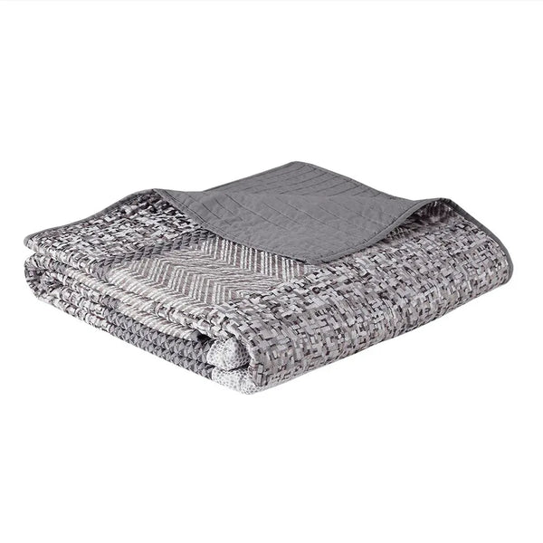 Rhapsody 6 Piece Reversible Jacquard Quilt Set with Throw Pillows in Grey/Taupe - Gifts for You 'n Me