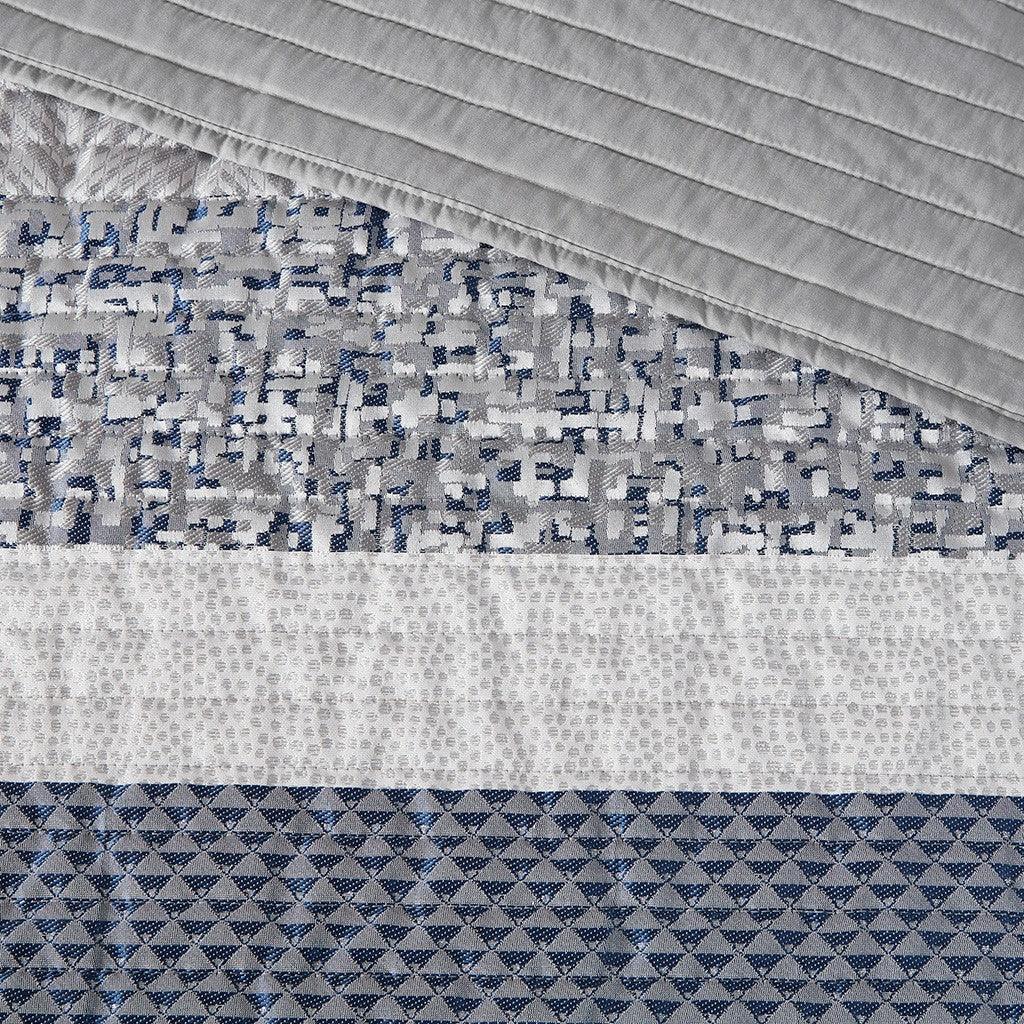Rhapsody 6 Piece Reversible Jacquard Quilt Set with Throw Pillows in Navy - Gifts for You 'n Me