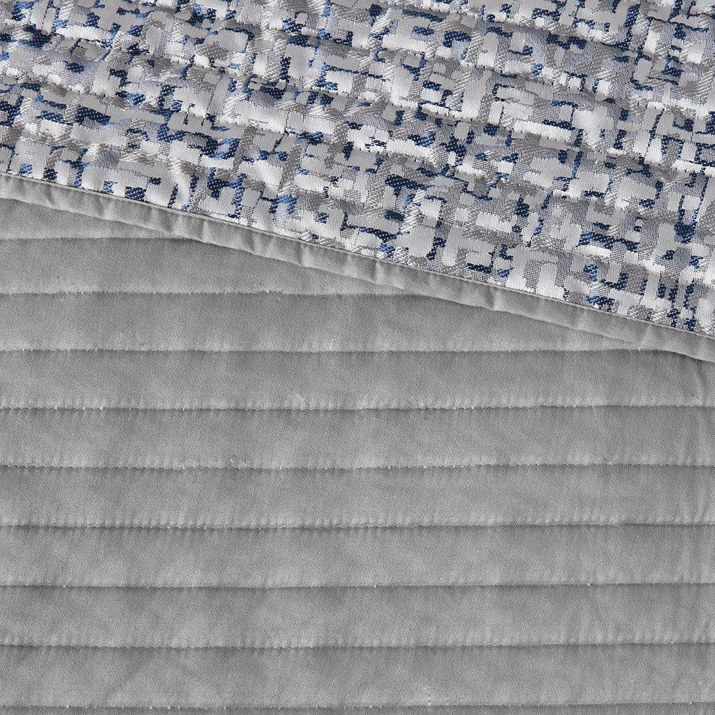 Rhapsody 6 Piece Reversible Jacquard Quilt Set with Throw Pillows in Navy - Gifts for You 'n Me