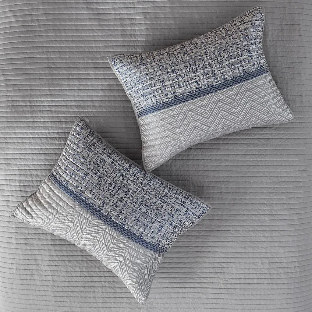 Rhapsody 6 Piece Reversible Jacquard Quilt Set with Throw Pillows in Navy - Gifts for You 'n Me