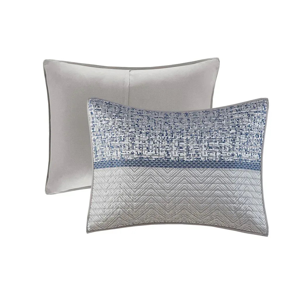 Rhapsody 6 Piece Reversible Jacquard Quilt Set with Throw Pillows in Navy - Gifts for You 'n Me