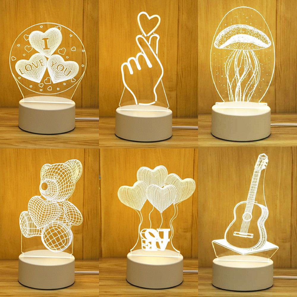 Romantic Love 3D Acrylic Led Lamp for Home Children s Night Light Table Lamp Birthday Party Decor Valentine s Day Bedside Lamp