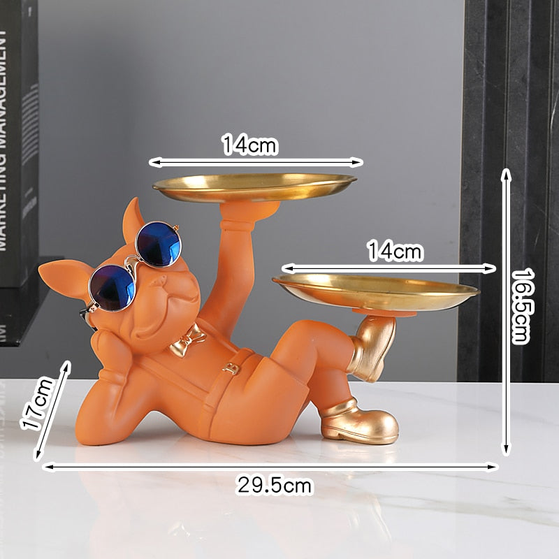 Resin Dog Statue Room Decor,Butler Sculpture with 2 Trays for Storage,French Bulldog Figurine Home Decoration,Table Ornaments - Gifts for You 'n Me