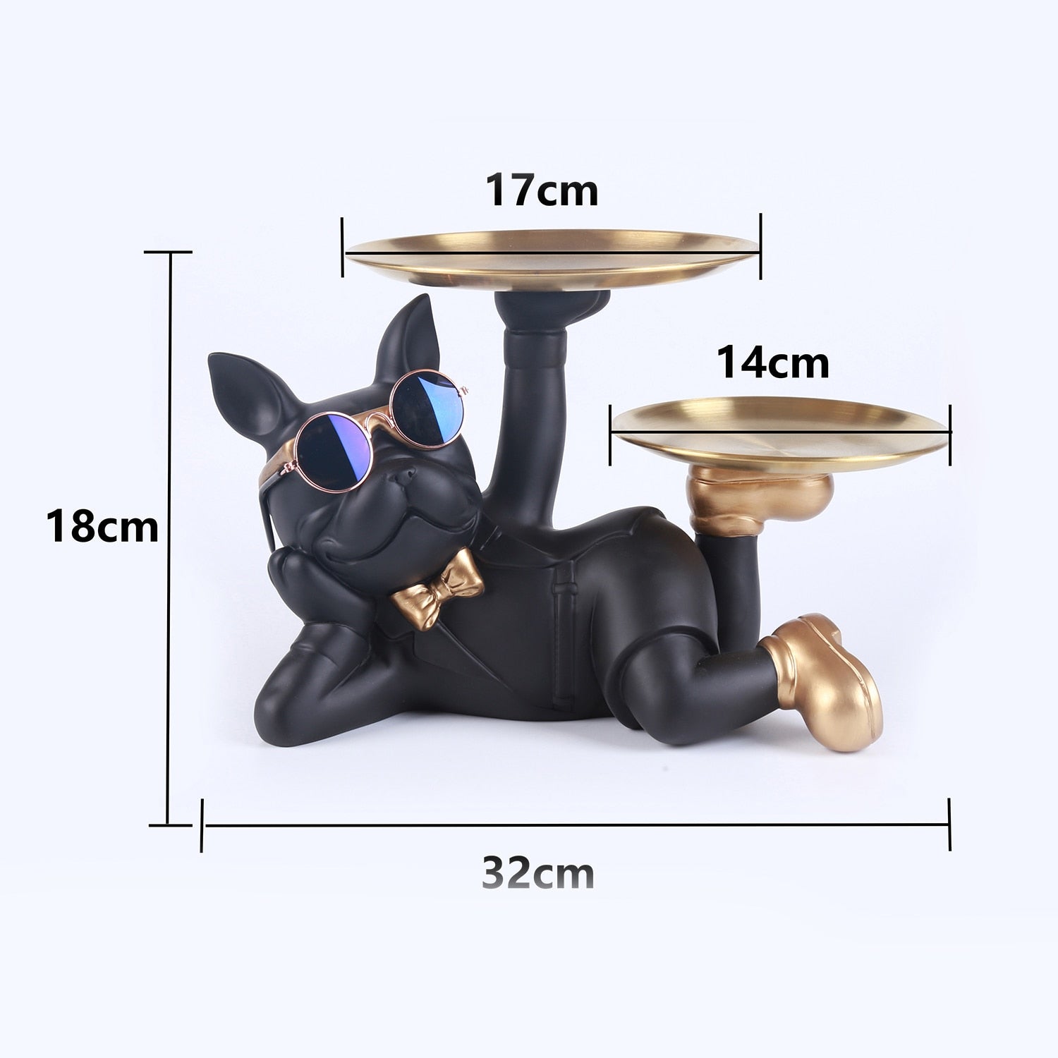 Resin Dog Statue Room Decor,Butler Sculpture with 2 Trays for Storage,French Bulldog Figurine Home Decoration,Table Ornaments - Gifts for You 'n Me