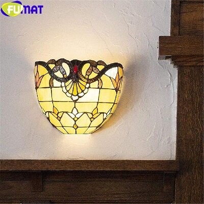 Tiffany Wall Lamp Stained Glass Porch Light Nordic Classical Oil Painting Art Decor Wall Lamp Mirror Courtyard Wall Lighting
