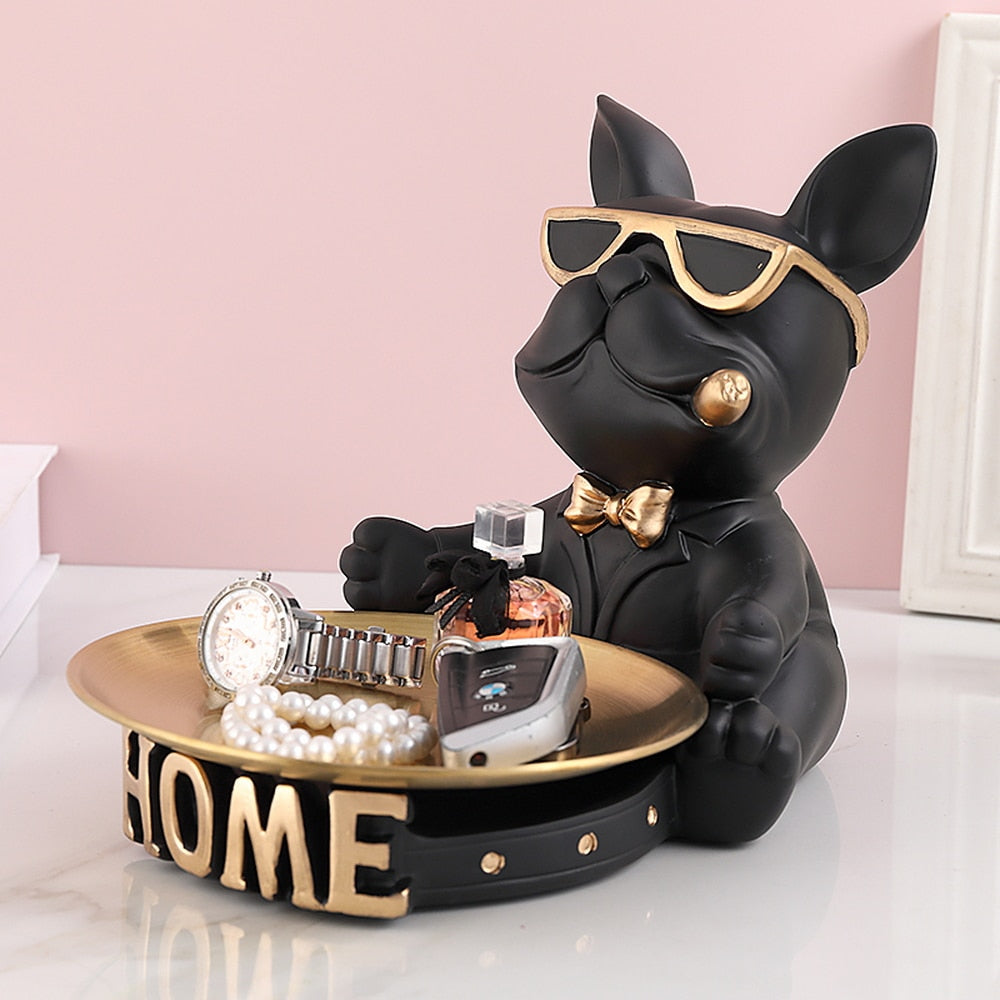 French Bulldog Decorative Tray,Home Room Table Decoration Accessory,Decorative Resin Dog Statue Decor,Animal Miniature Figurines - Gifts for You 'n Me