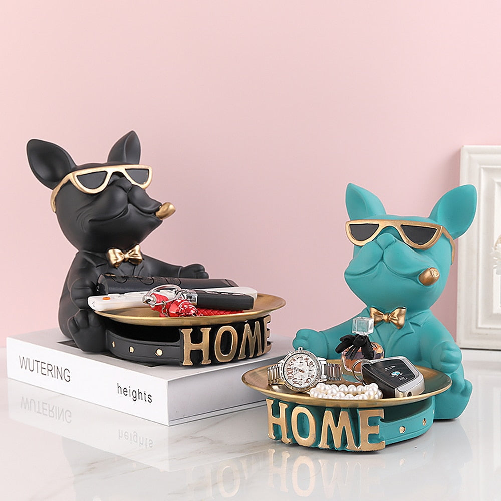 French Bulldog Decorative Tray,Home Room Table Decoration Accessory,Decorative Resin Dog Statue Decor,Animal Miniature Figurines - Gifts for You 'n Me