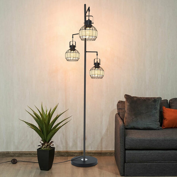 Depuley Industrial Floor Lamp LED Tree Standing Lamps Metal Rattan Cage Shape Tall Pole Reading Lighting 8W E26 Bulb Include