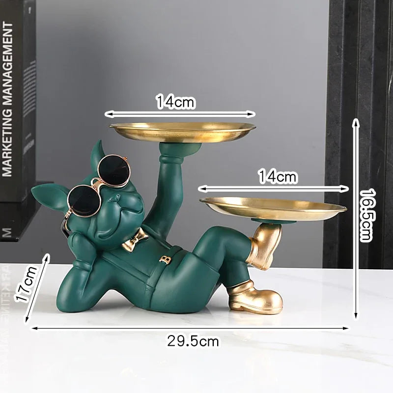 Resin Dog Statue Room Decor,Butler Sculpture with 2 Trays for Storage,French Bulldog Figurine Home Decoration,Table Ornaments - Gifts for You 'n Me