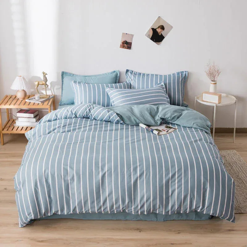 Bonenjoy Queen Size Bedding Set White Color Black Plaid Microfiber Reactive Printed King Size Bed Linen Sets For Bedroom Kit - Gifts for You 'n Me