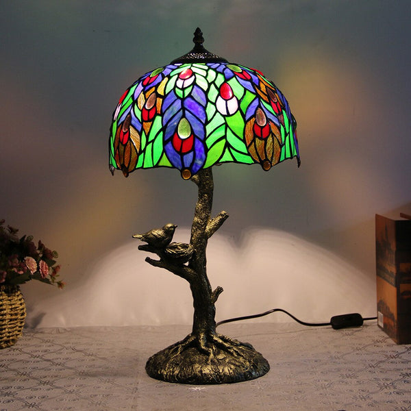 8/12/16" Tiffany Peacock Table Lamp Foyer Hotel Bar Restaurant Vintage Luxury Wedding Glass Desk Night Light D41202
