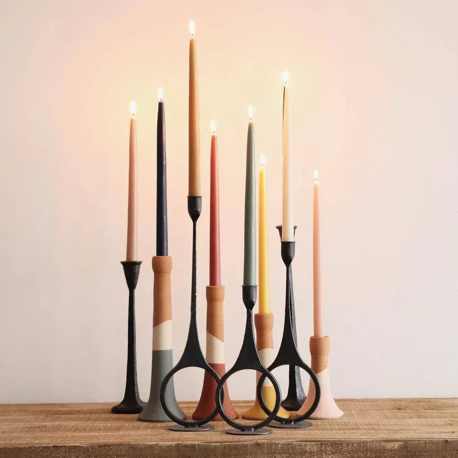 SET OF THREE CAST IRON TAPER CANDLE HOLDERS WITH RING DETAIL - Gifts for You 'n Me