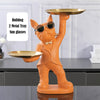 Wood Shelf Dog Statue Room Interior Decoration,Animal Sculpture Home Decor,With 2 Metal Tray,Bulldog Figurines Table Ornaments