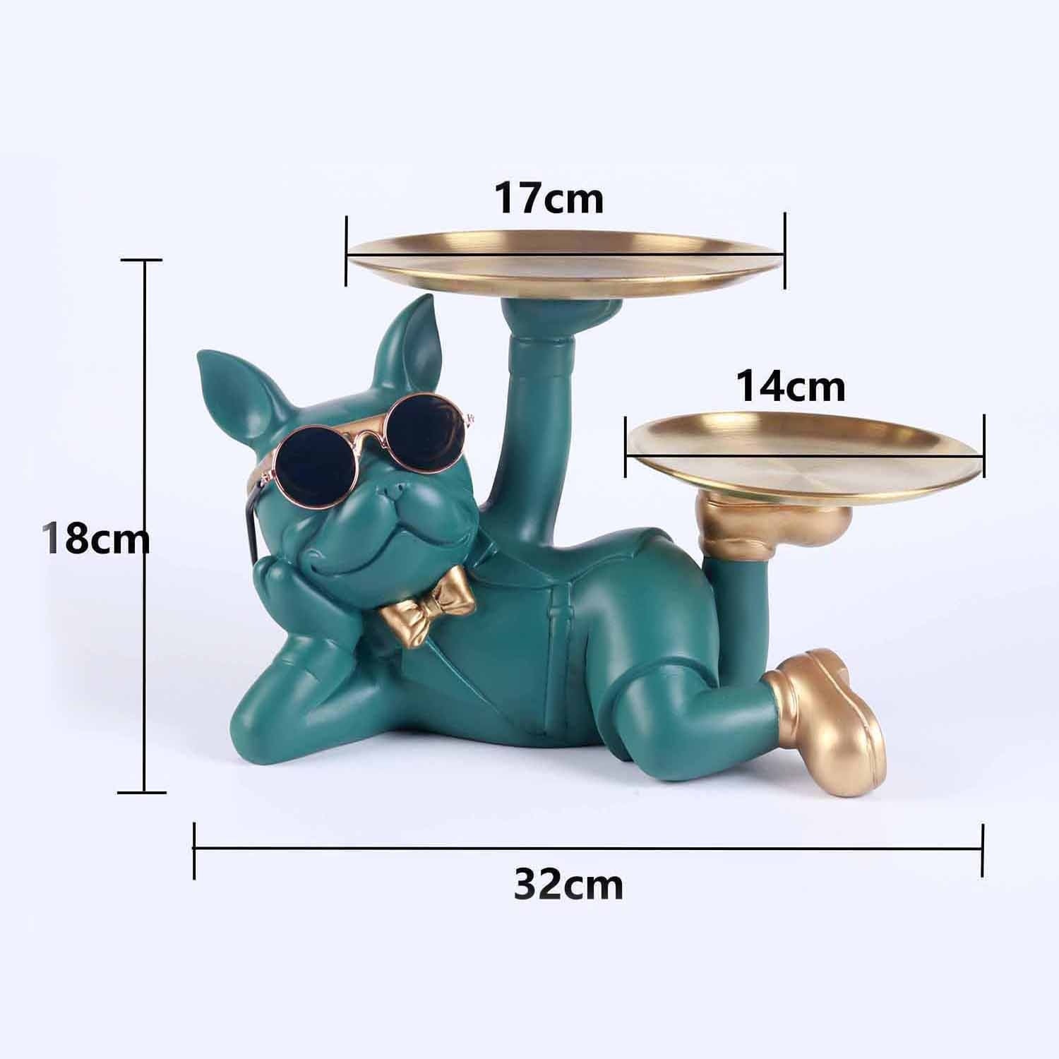 Resin Dog Statue Room Decor,Butler Sculpture with 2 Trays for Storage,French Bulldog Figurine Home Decoration,Table Ornaments - Gifts for You 'n Me