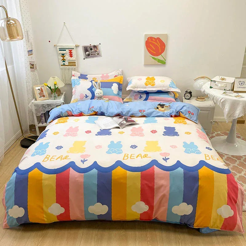 Bonenjoy Queen Size Bedding Set White Color Black Plaid Microfiber Reactive Printed King Size Bed Linen Sets For Bedroom Kit - Gifts for You 'n Me