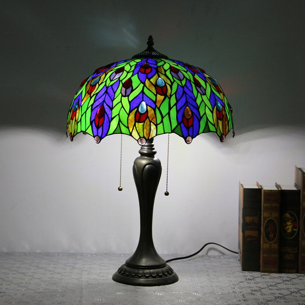 8/12/16" Tiffany Peacock Table Lamp Foyer Hotel Bar Restaurant Vintage Luxury Wedding Glass Desk Night Light D41202