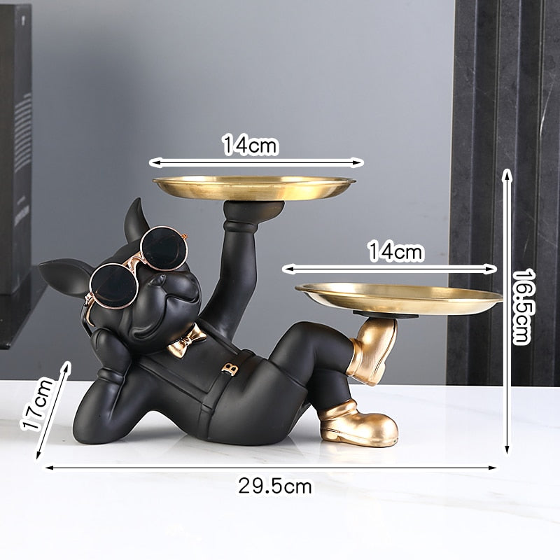 Resin Dog Statue Room Decor,Butler Sculpture with 2 Trays for Storage,French Bulldog Figurine Home Decoration,Table Ornaments - Gifts for You 'n Me