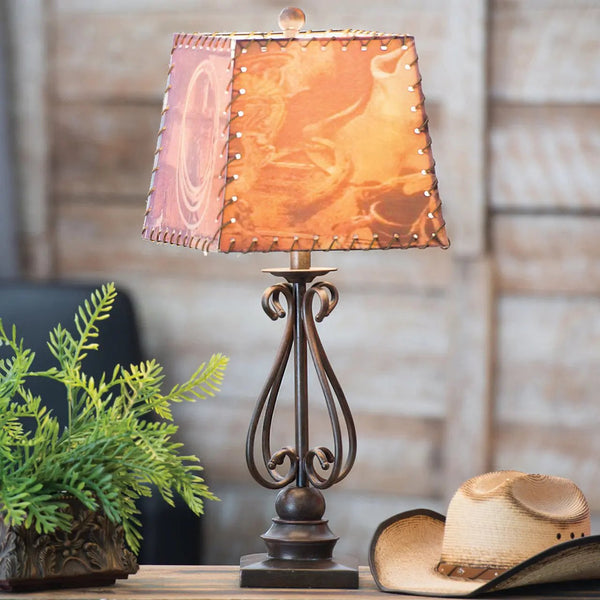 Scroll Metal Table Lamp w/ Western Shade cl2079-l